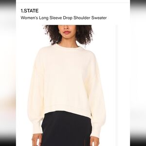1. State Women's Ivory Crew Neck Puff Sleeve Sweater